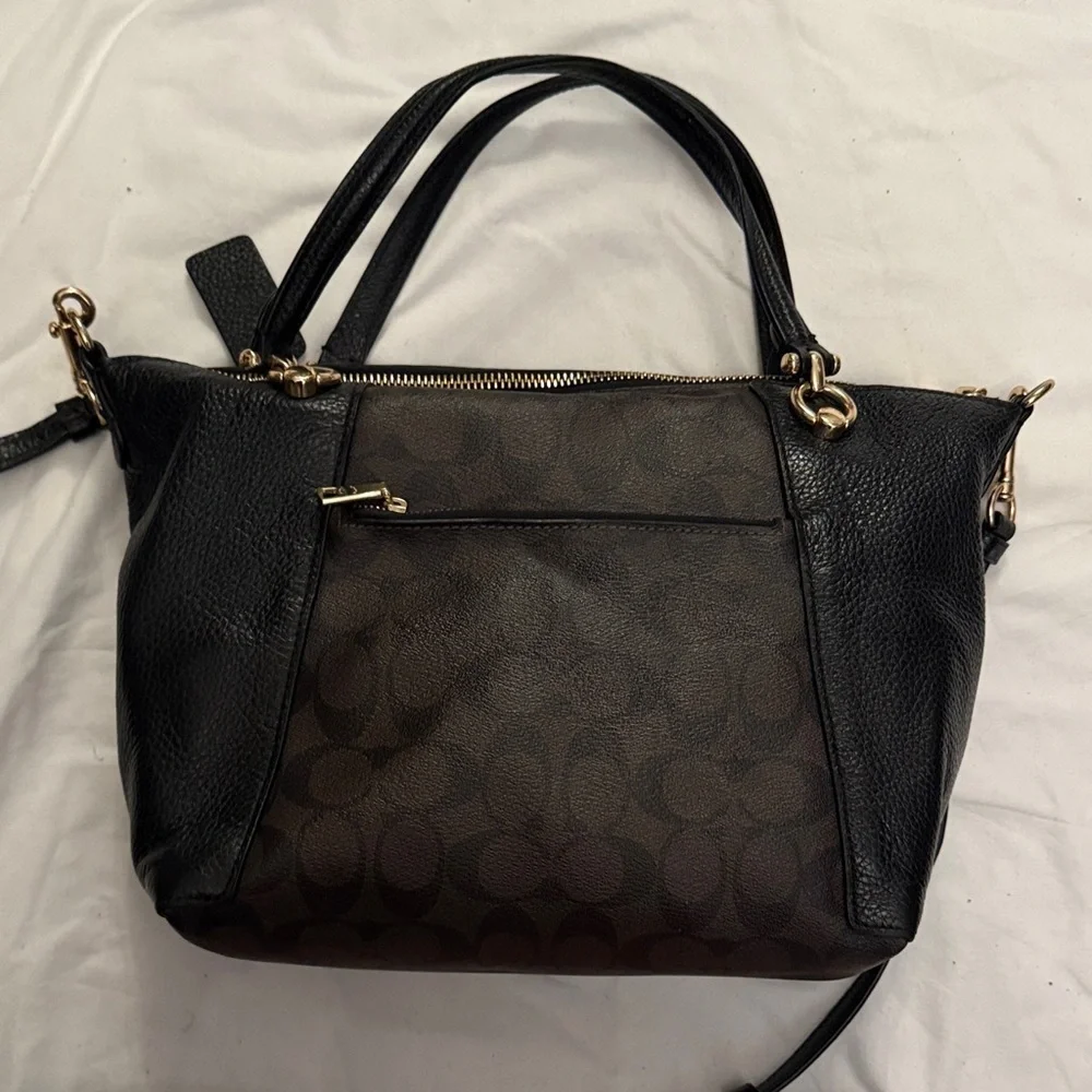 Coach slouchy satchel Signature Black and Brown leather Tote